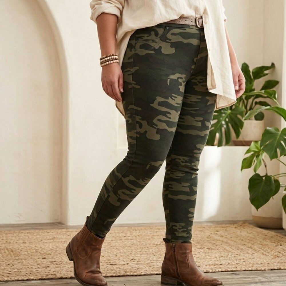 Sanctuary Camo Cargo Stretch Pants High Rise Pull-On Green Camouflage XL Active